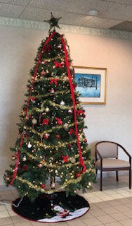 This year's CHRISTmas tree in the lobby.